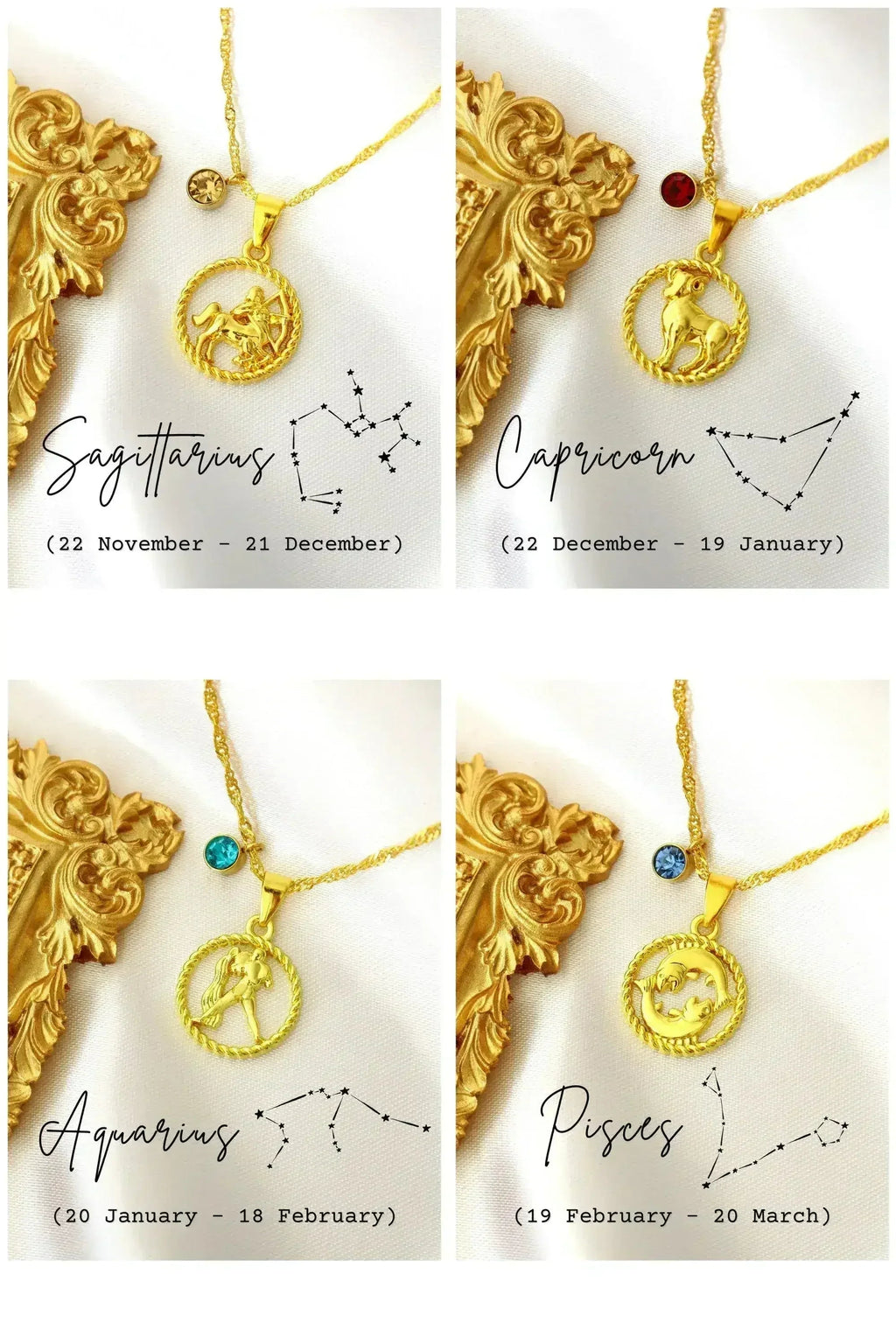 Collier signe astrologique et pierre de naissance 18 carats