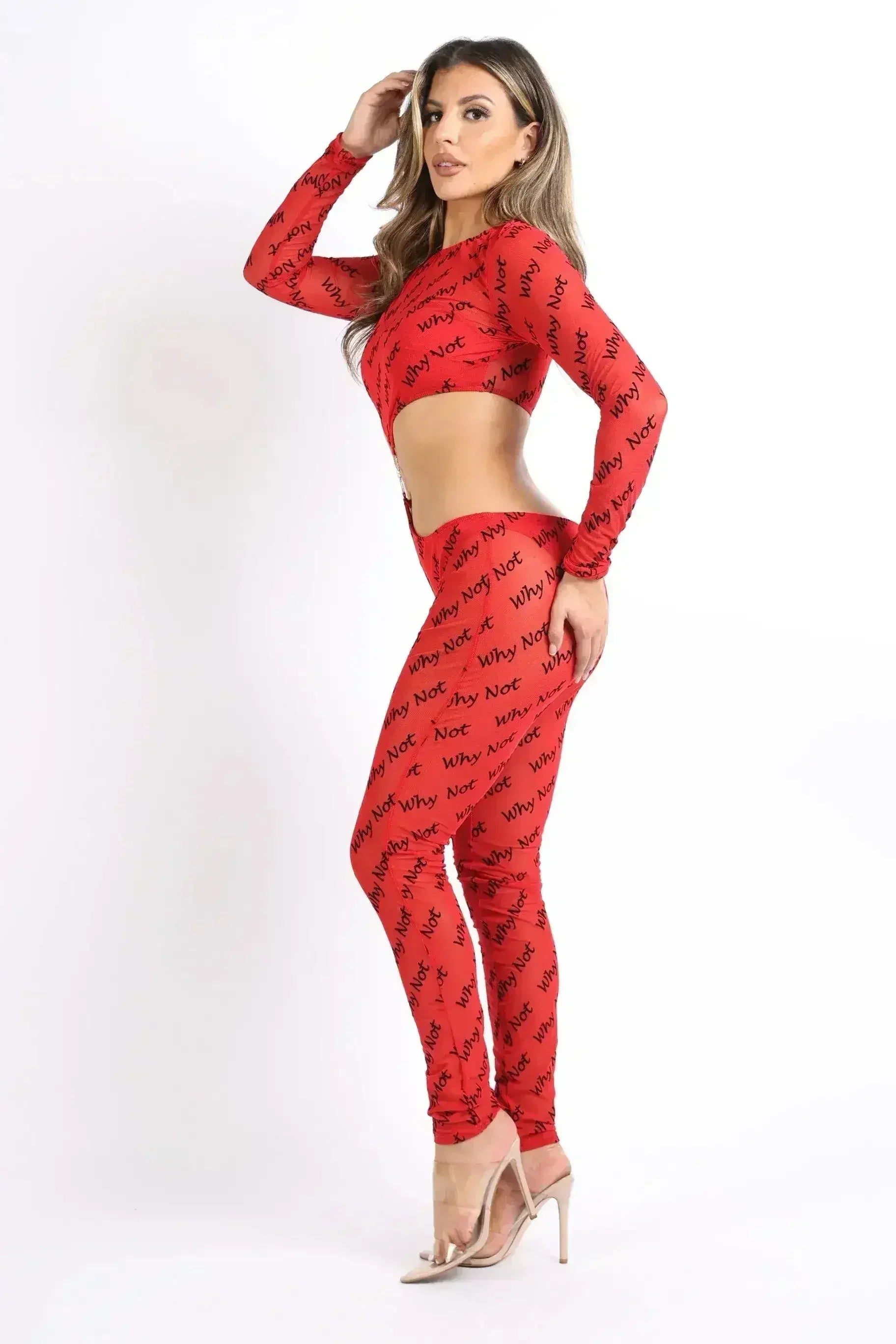 Combinaison sexy RED à découpes et imprimé avec double joint torique en maille