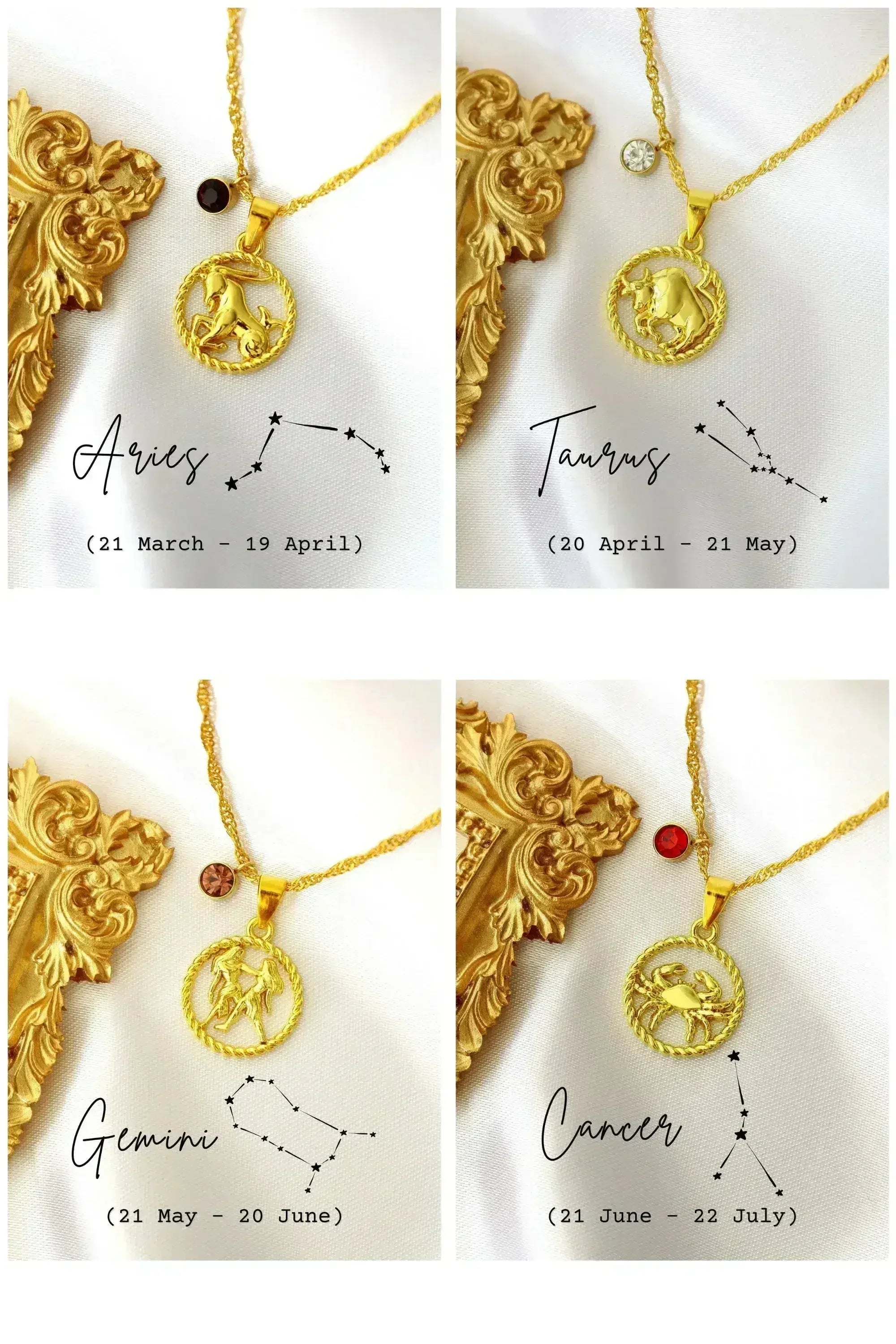 Collier signe astrologique et pierre de naissance 18 carats