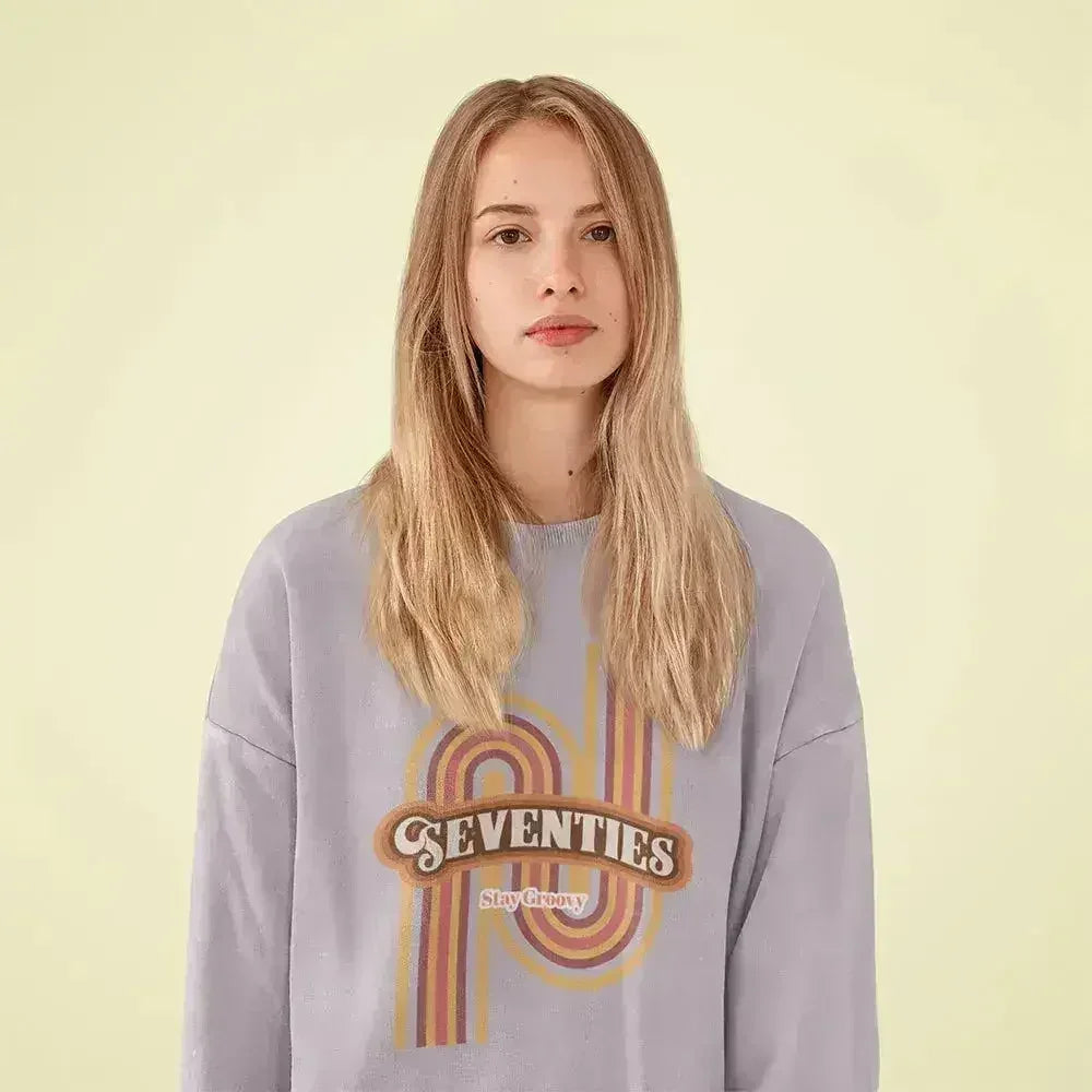 Sweat-shirt rétro années 70 - Col rond ample vintage | Femstylo
