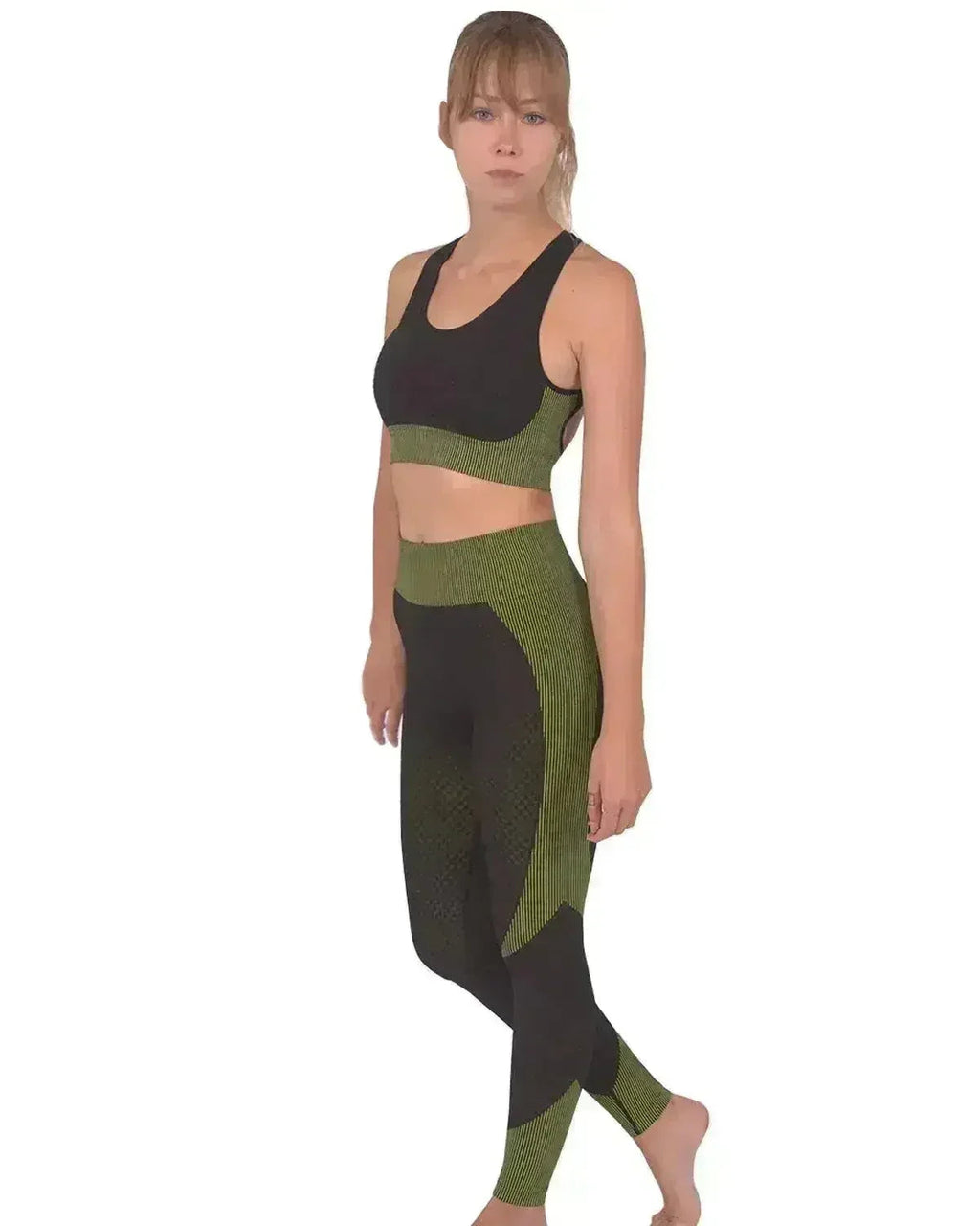 Soutien-gorge de sport sans couture Trois - Noir et vert