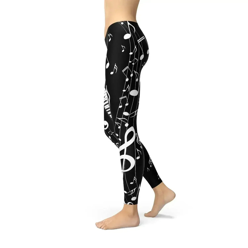 Legging noir motifs notes de piano femme