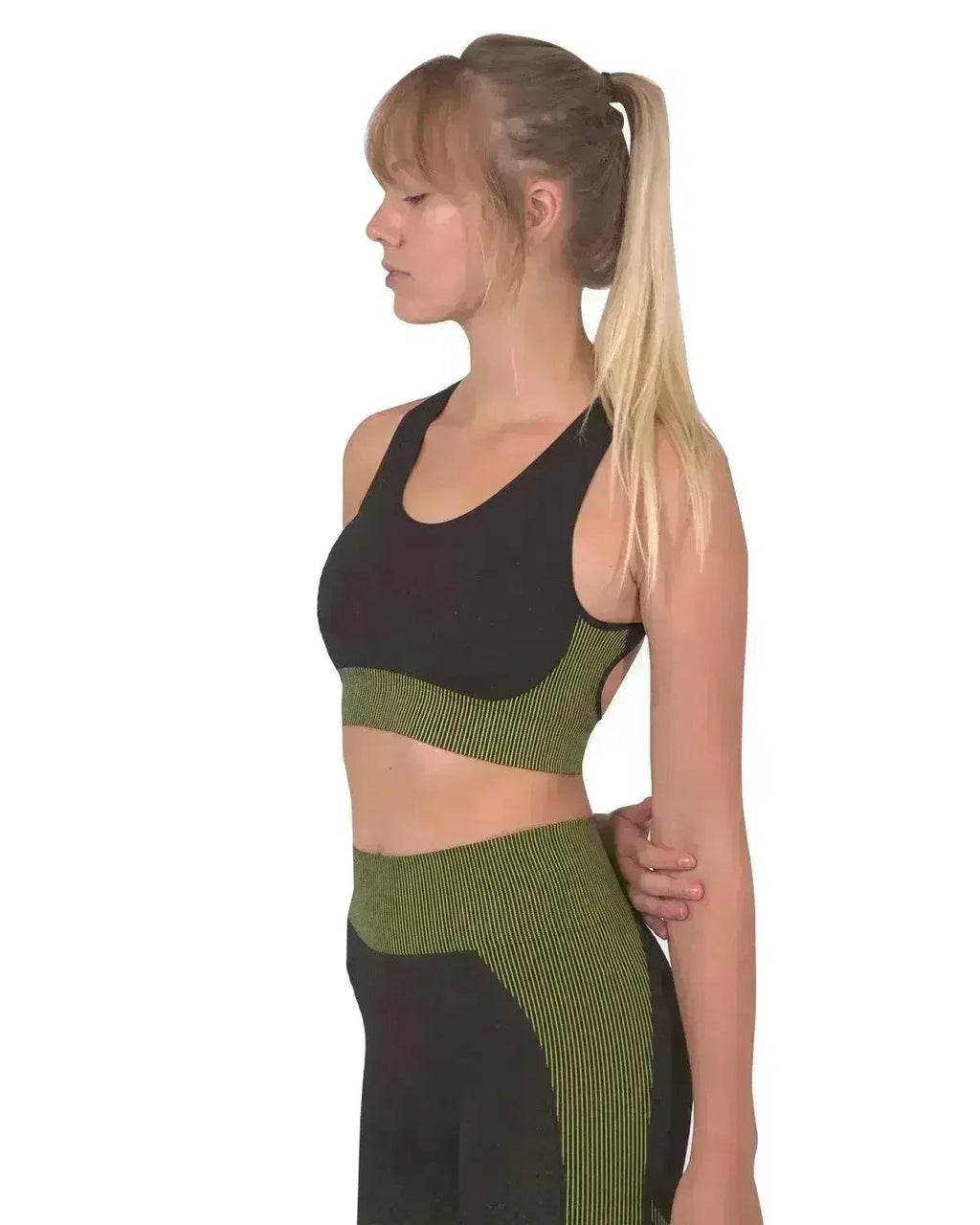Soutien-gorge de sport sans couture Trois - Noir et vert