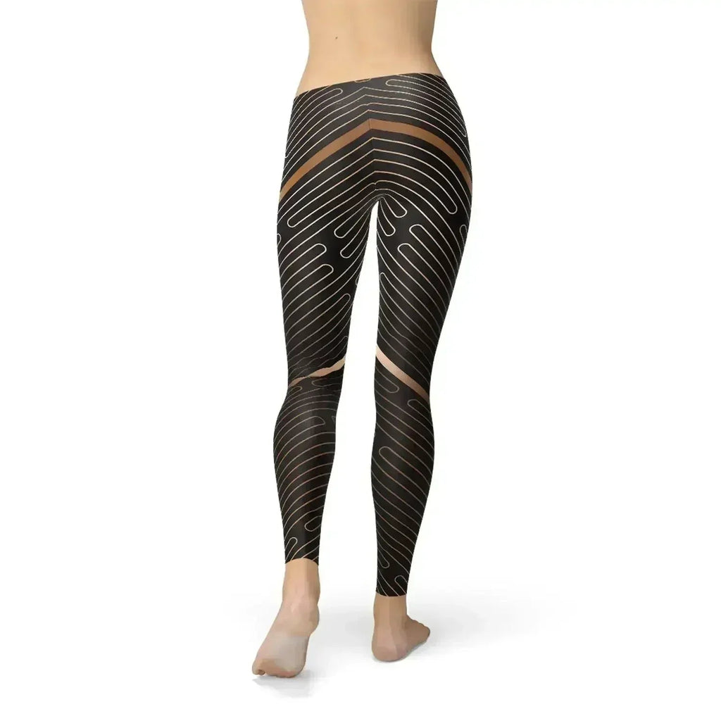 Legging de sport marron à rayures pour femme