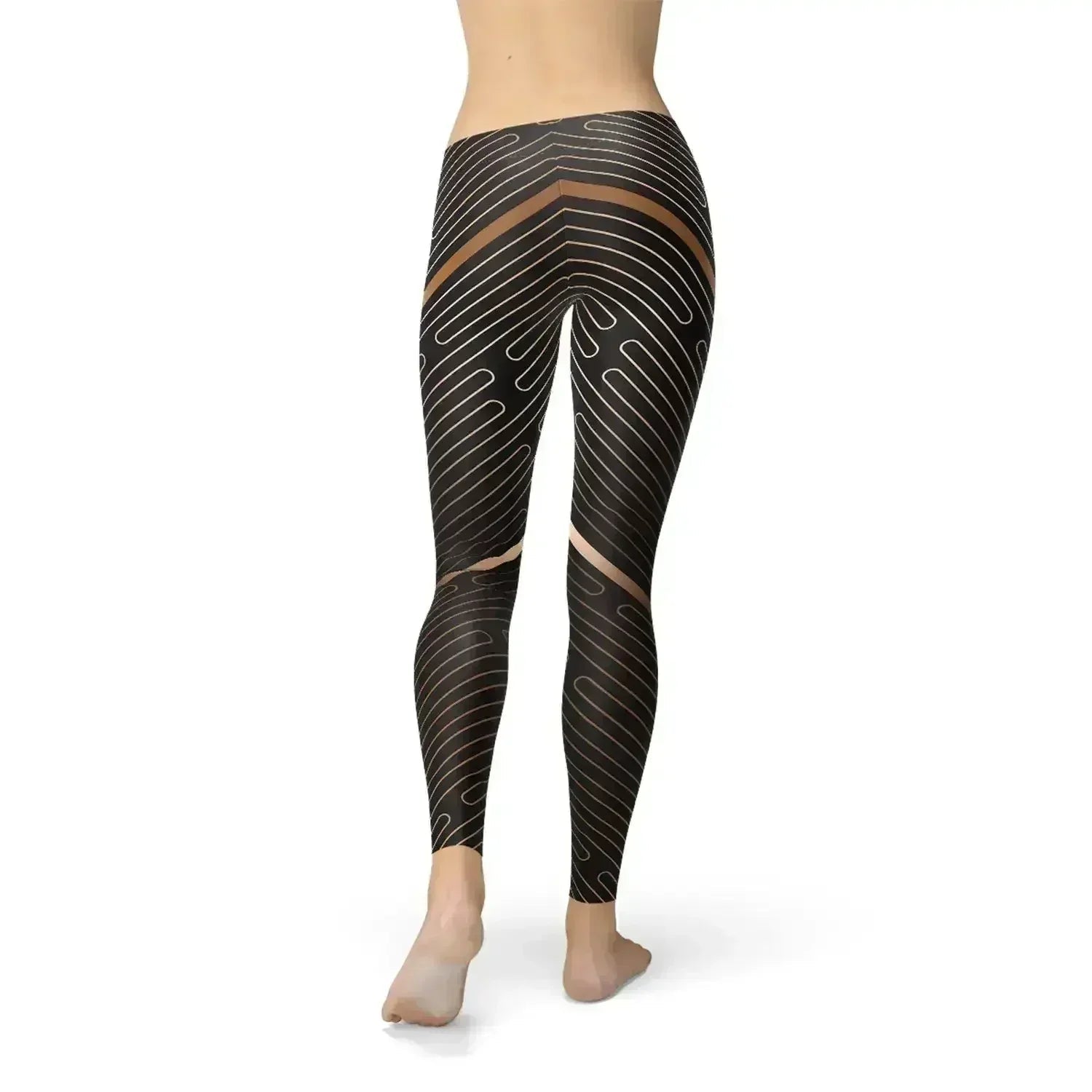 Legging de sport marron à rayures pour femme