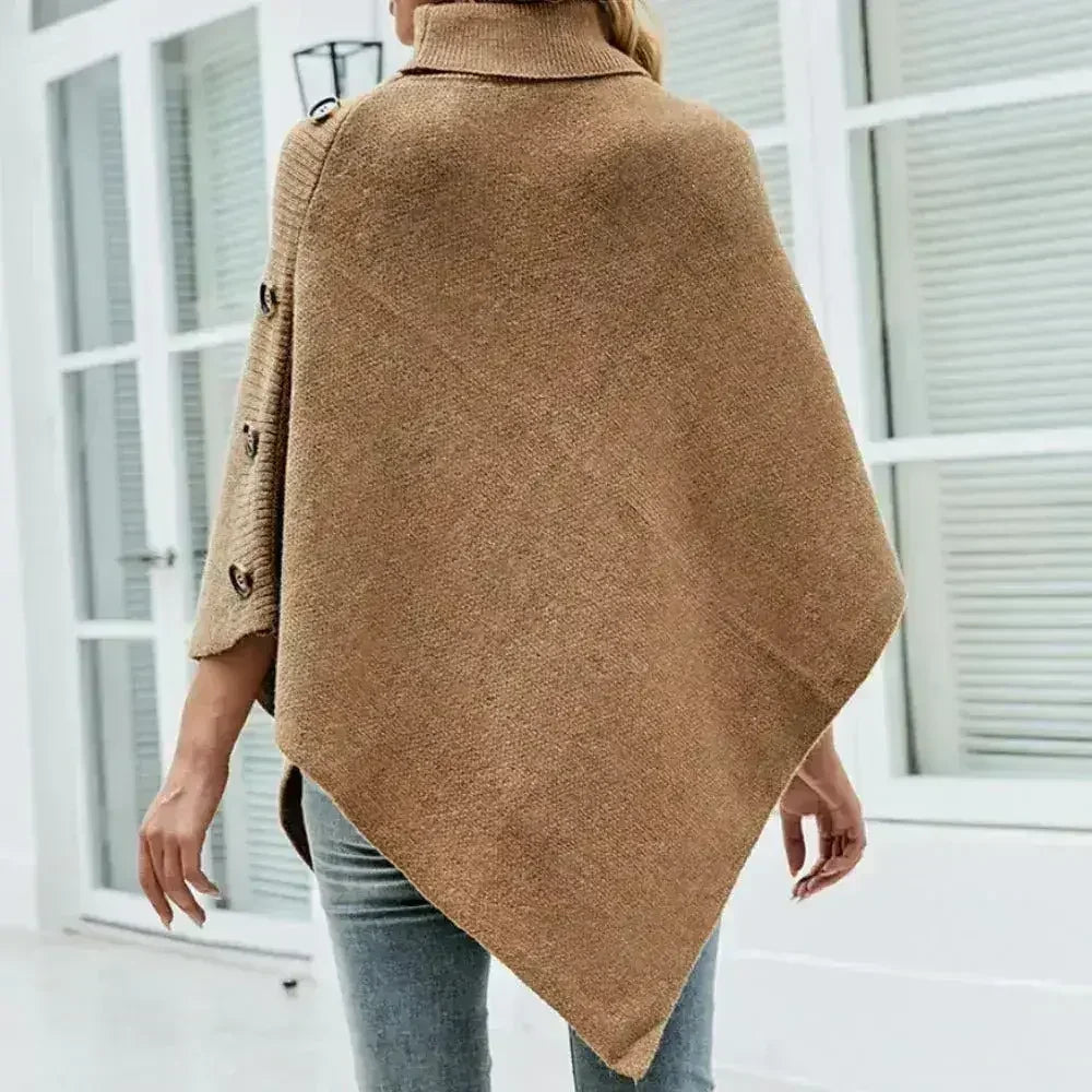 Poncho à col roulé – Écharpe d'hiver en acrylique kaki | Taille unique