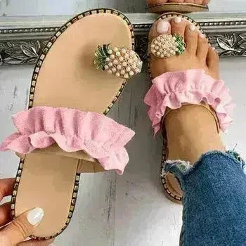 Sandales plates décontractées pour femmes Pineapple Pearl Beach