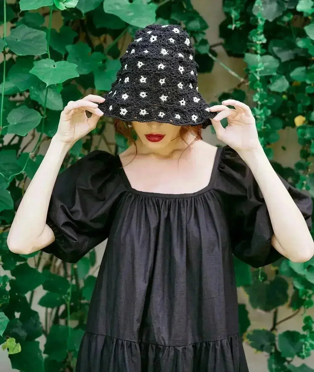 Robe prairie ROSEMARY en coton, noire
