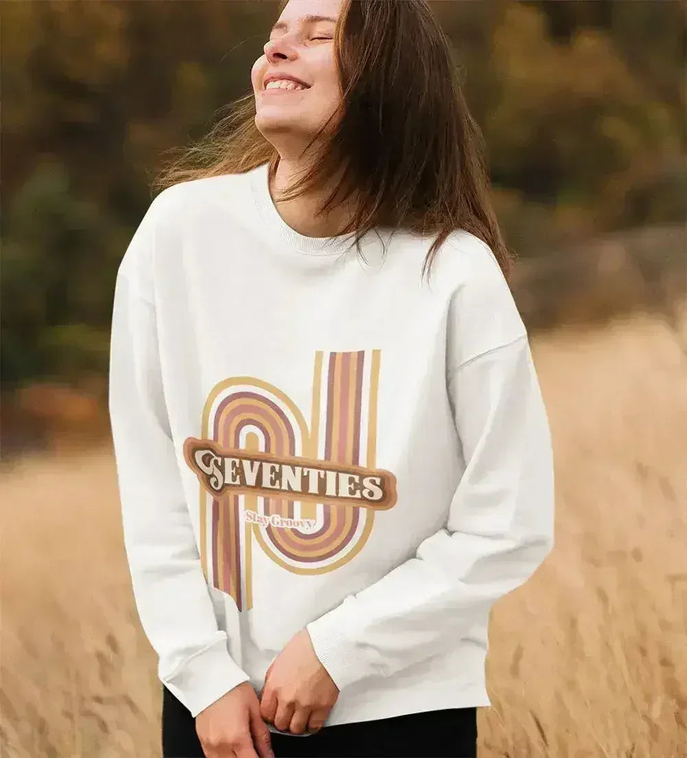 Sweat-shirt rétro années 70 - Col rond ample vintage | Femstylo