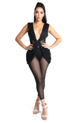 Combinaison drapée en maille légère sans manches, sexy, pour soirée ou club, NOIR