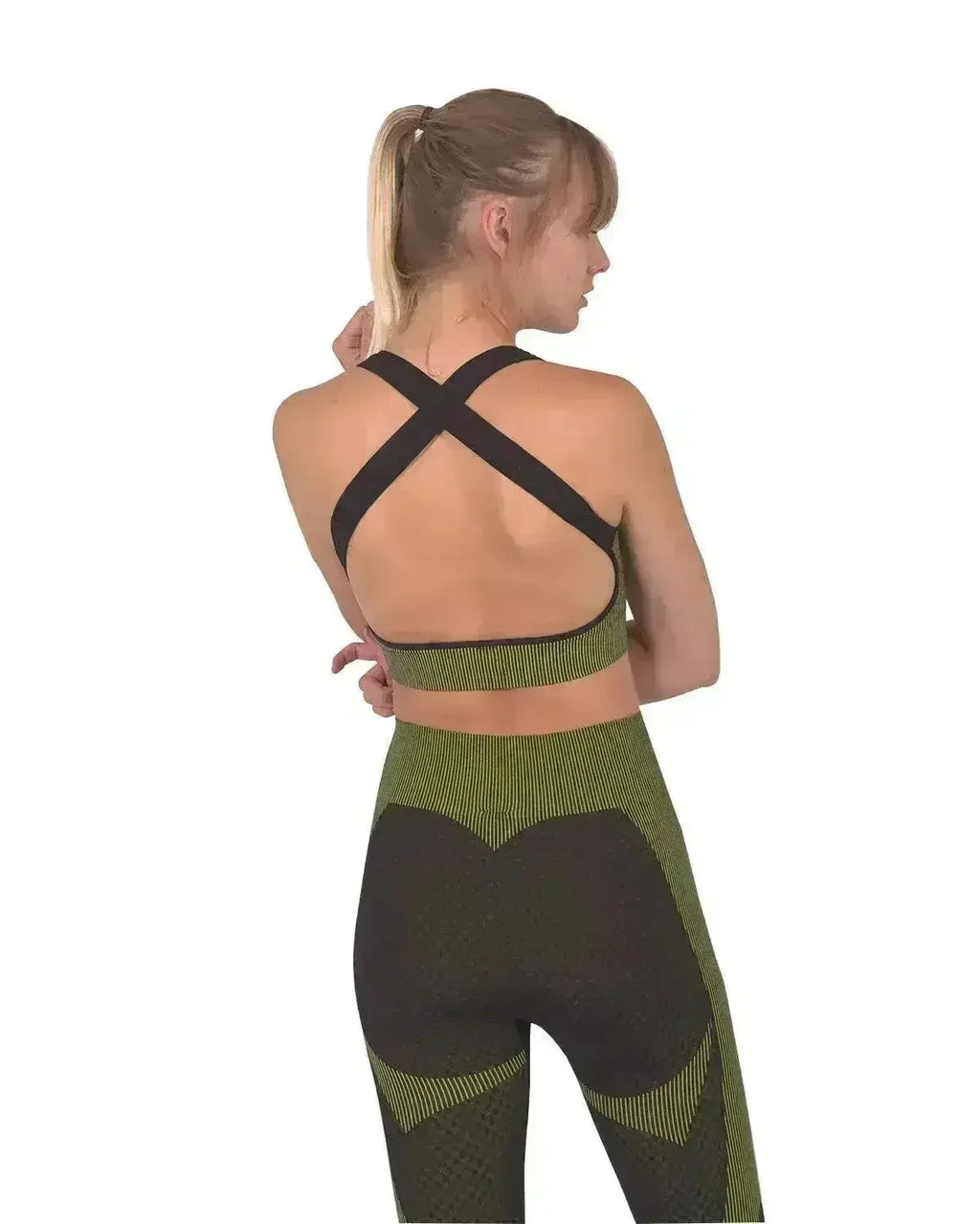 Soutien-gorge de sport sans couture Trois - Noir et vert