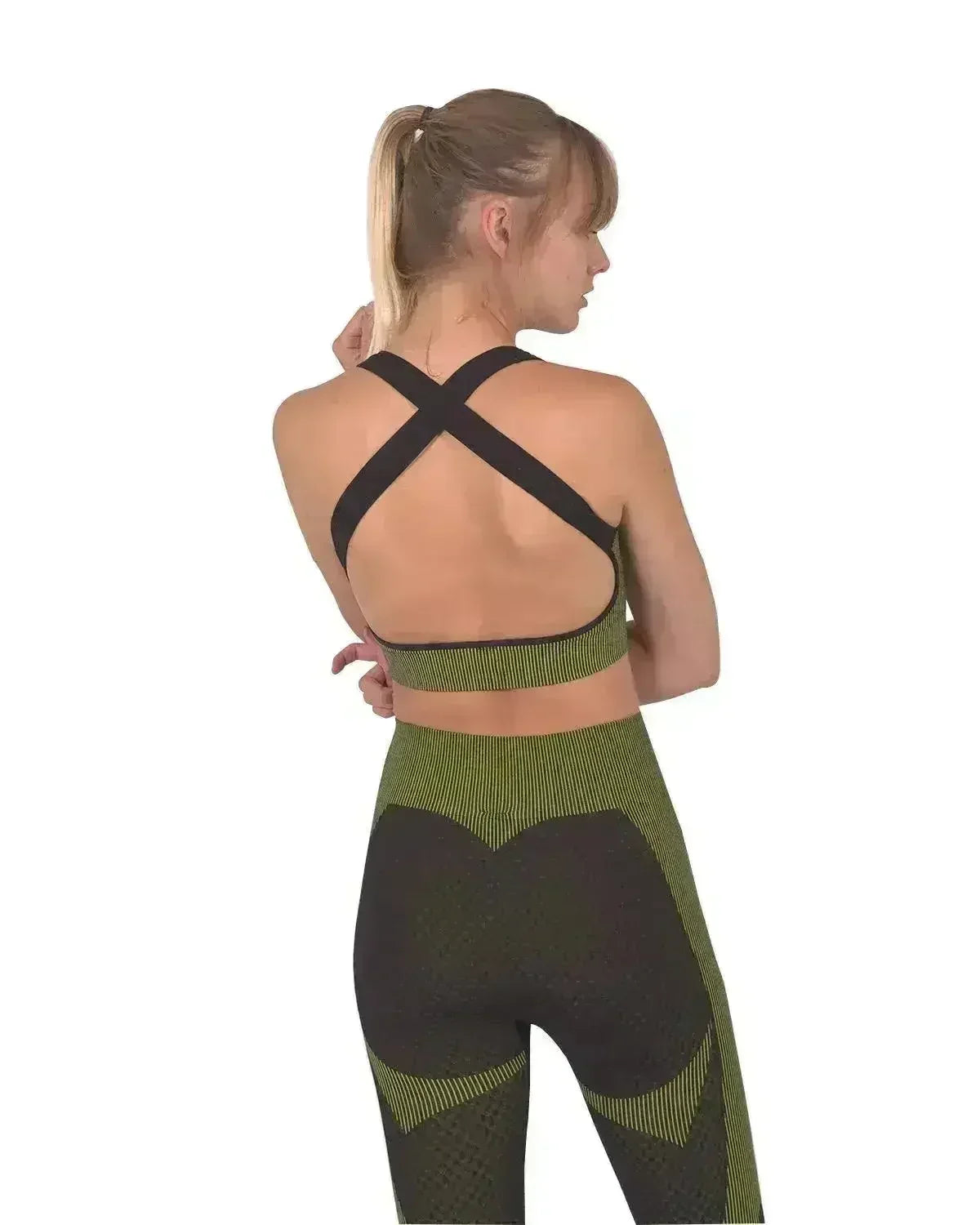 Soutien-gorge de sport sans couture Trois - Noir et vert