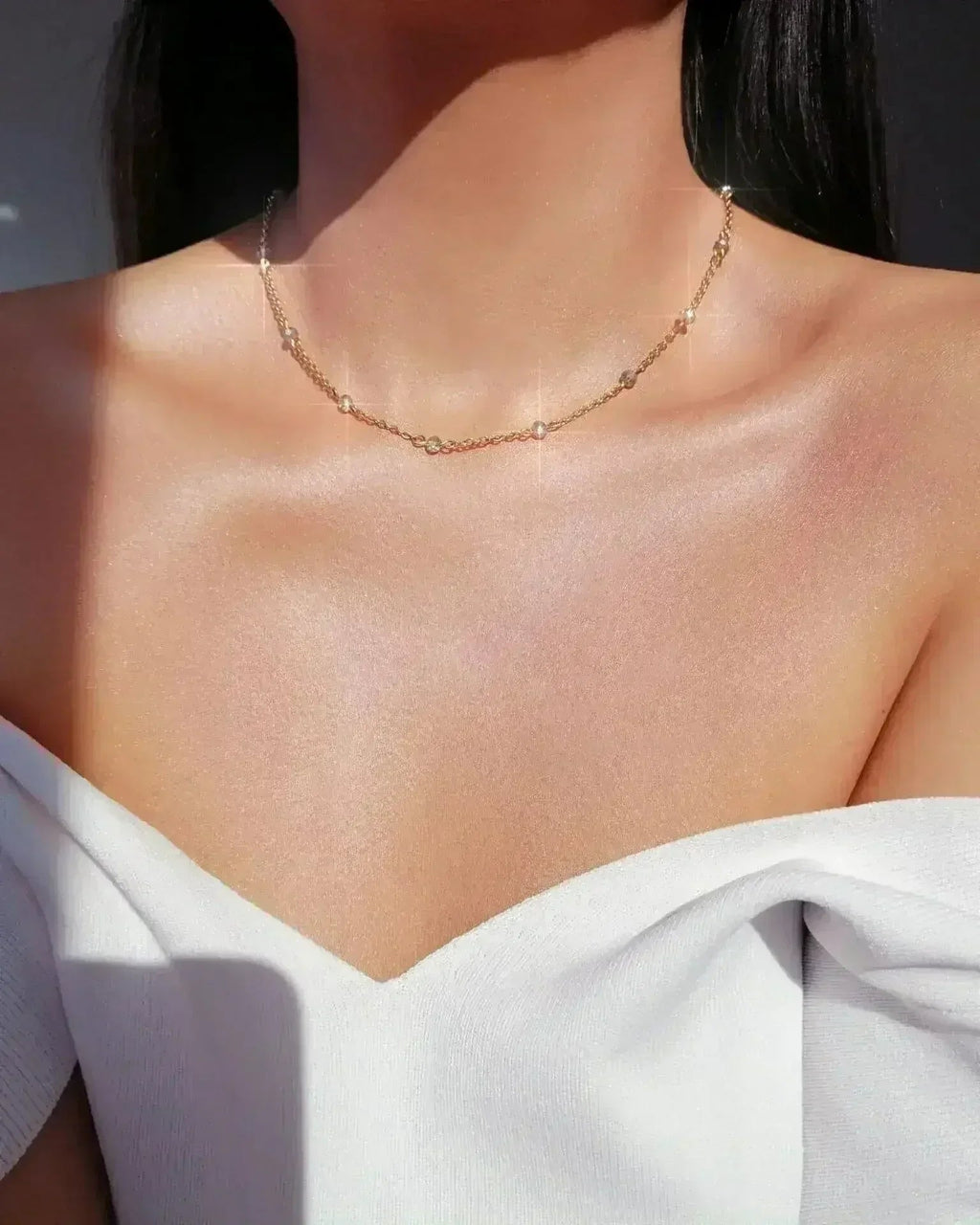 Choker chaîne en cristal de verre chrome 18 carats