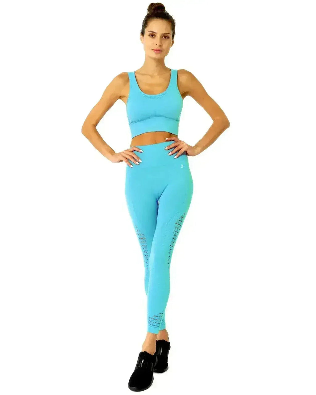 Legging sans couture en mesh avec détails côtelés - Aqua