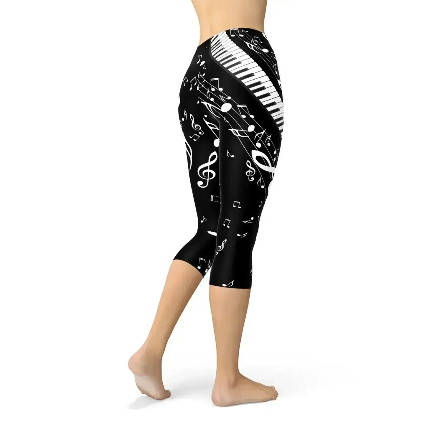 Legging Capri noir Notes de piano Femme