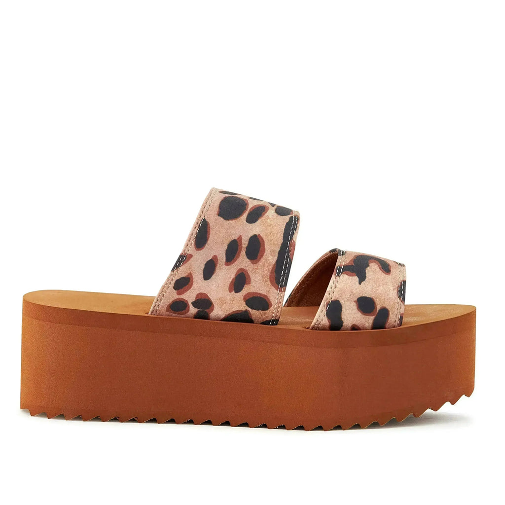 Sandales plateforme femme 2 brides léopard