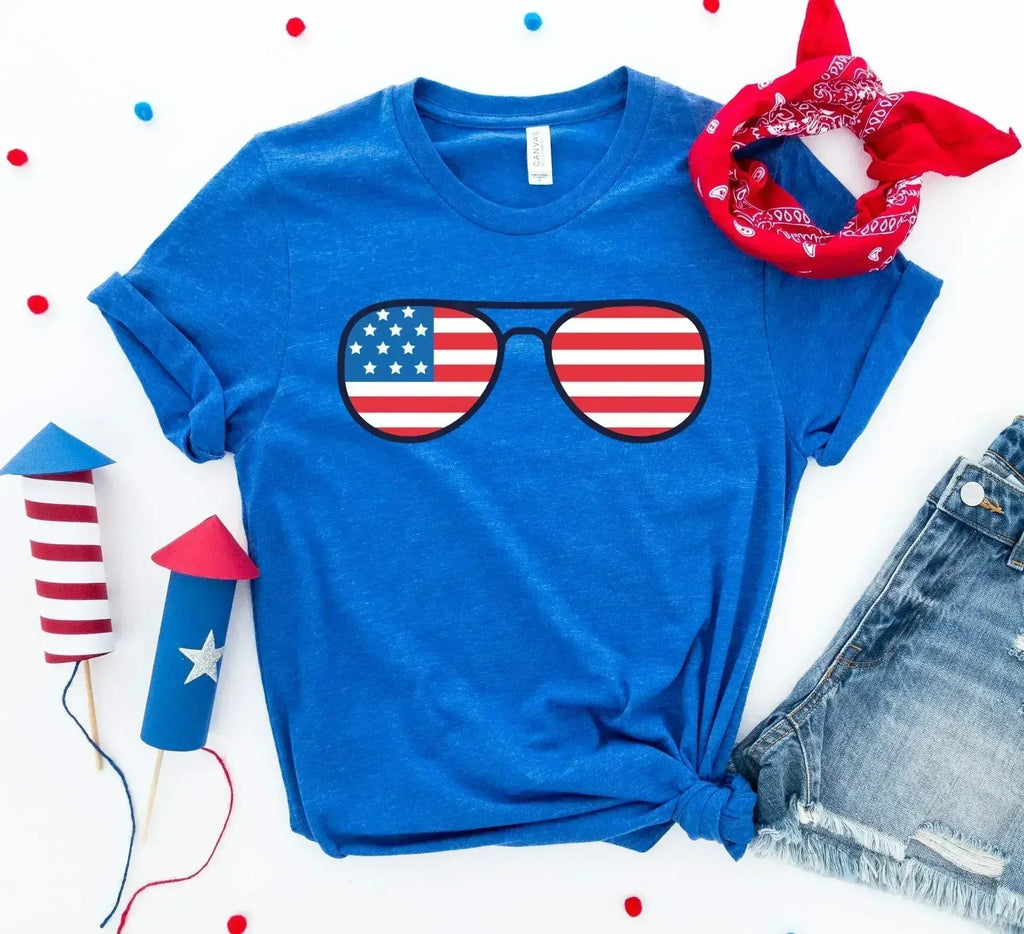 T-shirt lunettes de soleil drapeau américain | Coton premium | Bella Canvas