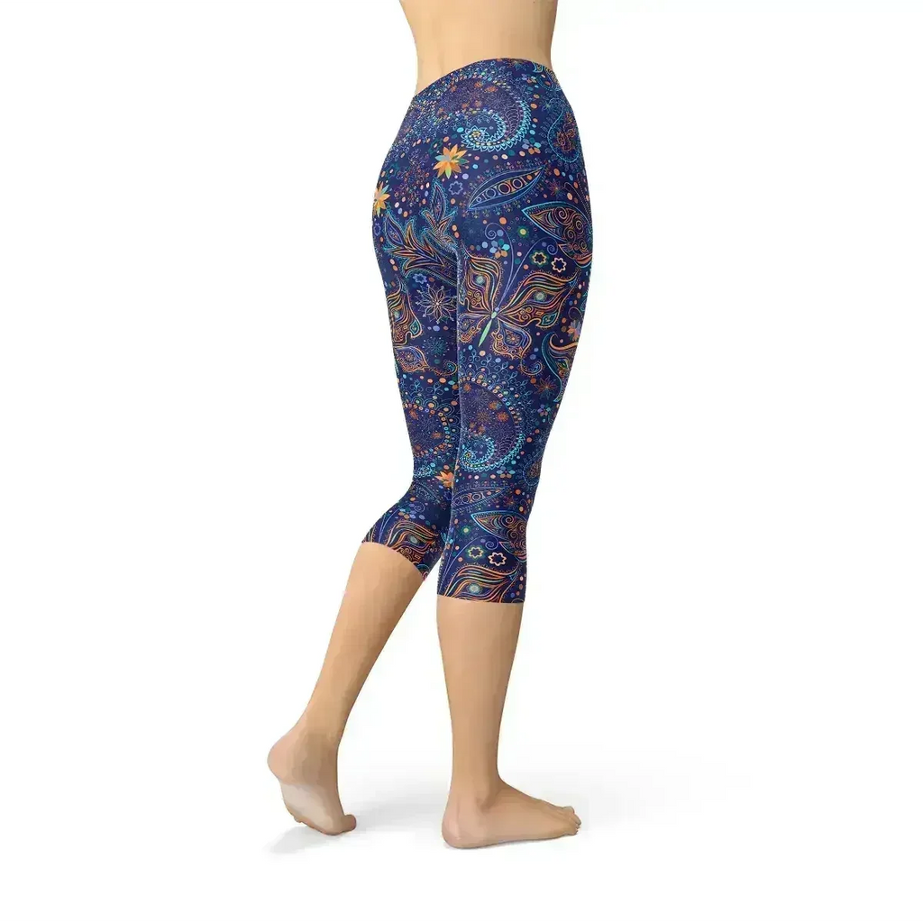 Legging capri femme papillon et motif cachemire