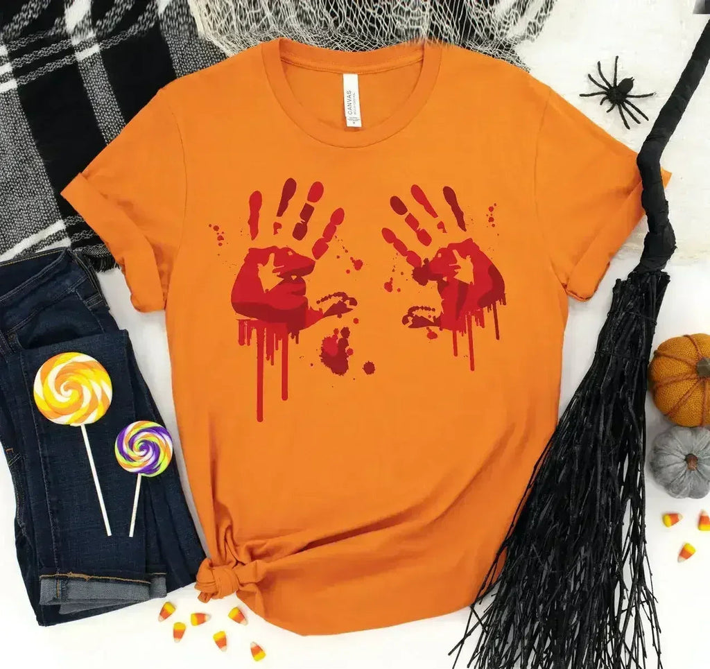 T-shirt Empreintes de Mains Sanglantes | T-shirt Unisexe Classique Bella Canvas