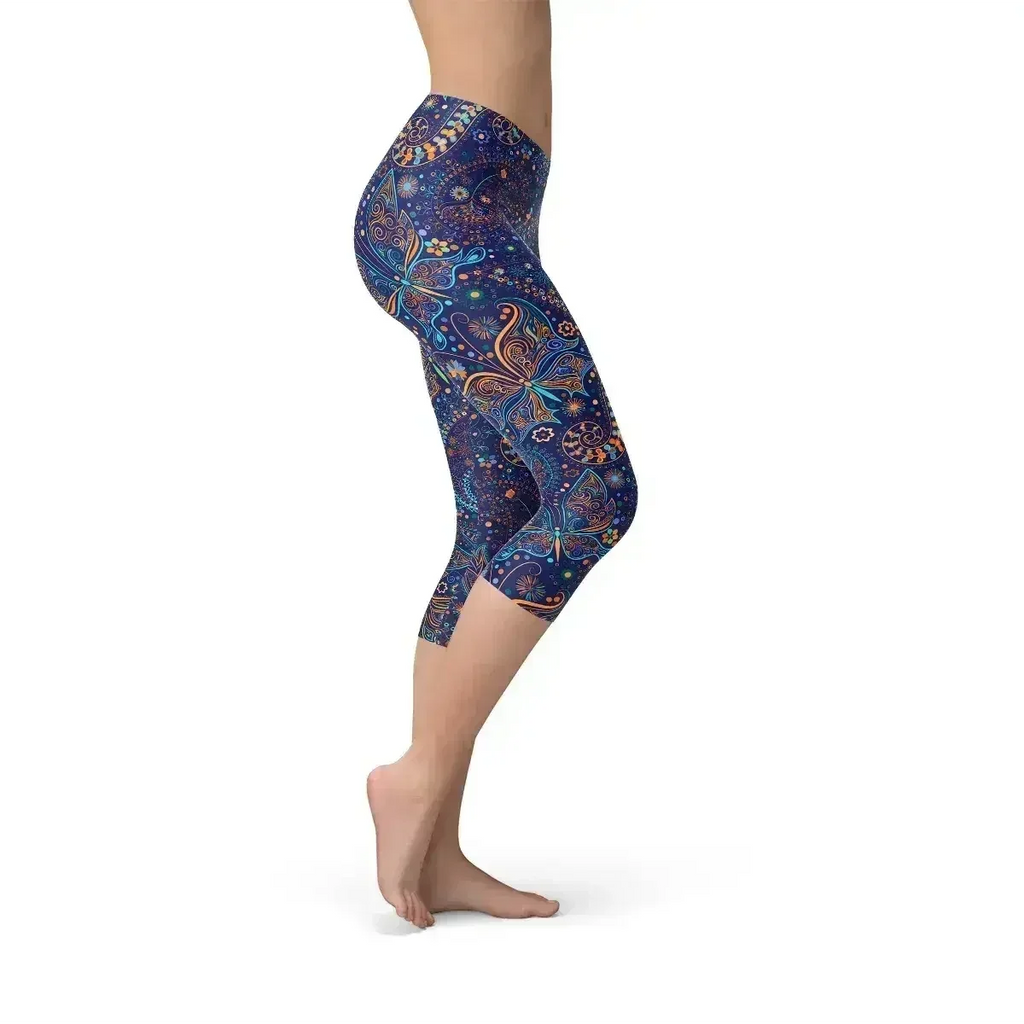 Legging capri femme papillon et motif cachemire