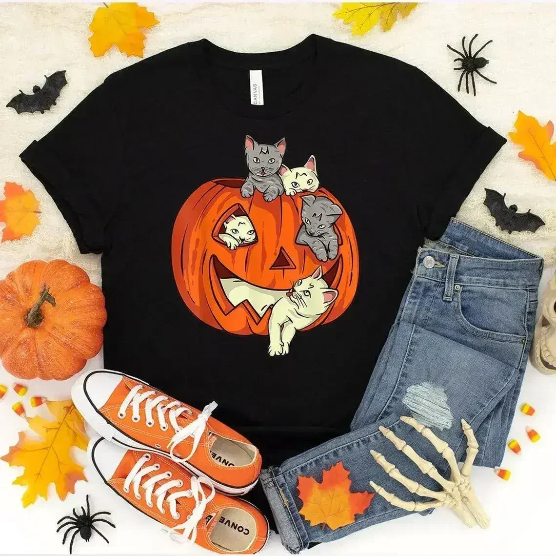 T-shirt citrouille chat Halloween