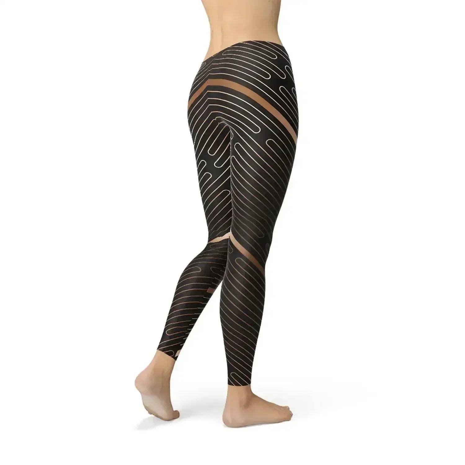 Legging de sport marron à rayures pour femme