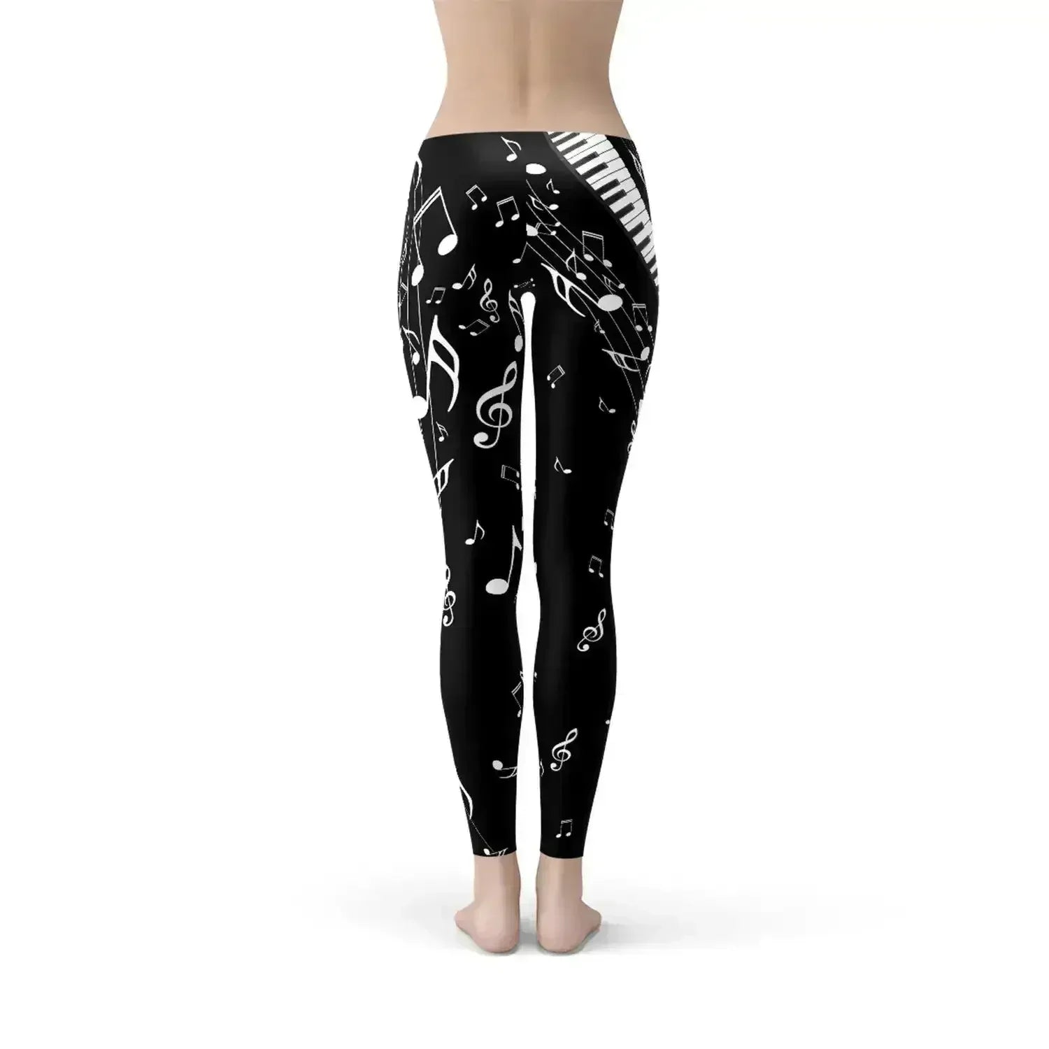 Legging noir motifs notes de piano femme