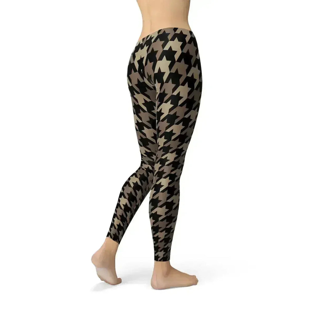 Legging pied-de-poule beige marron pour femme