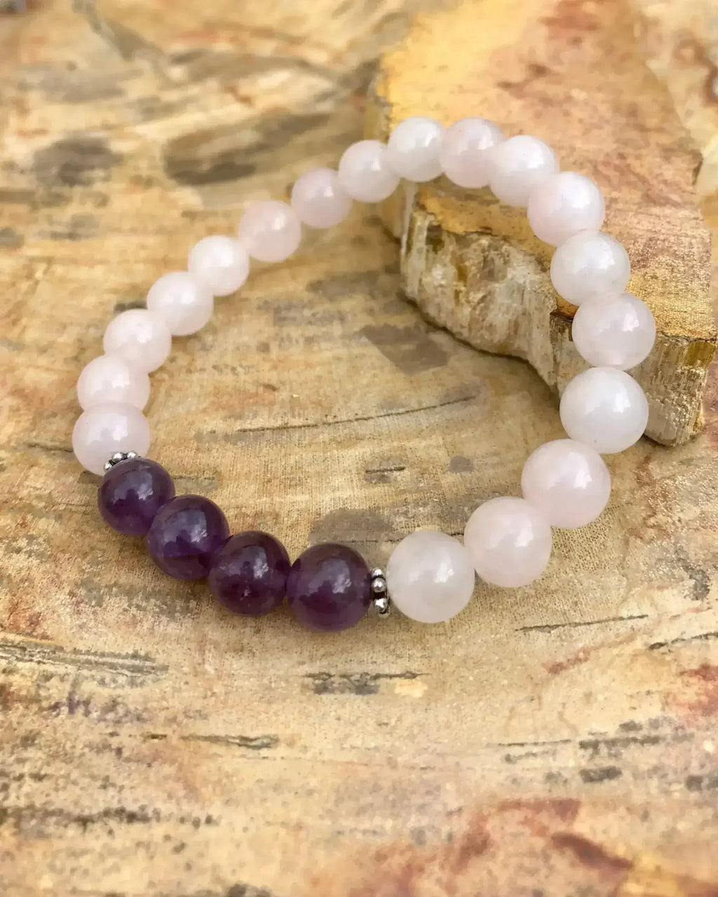 Bracelet extensible en quartz rose et améthyste ! Cristaux naturels !