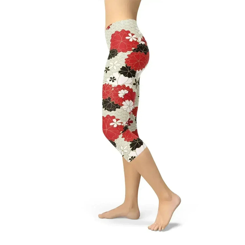 Legging Capri Femme Fleur de Cerisier Japonais