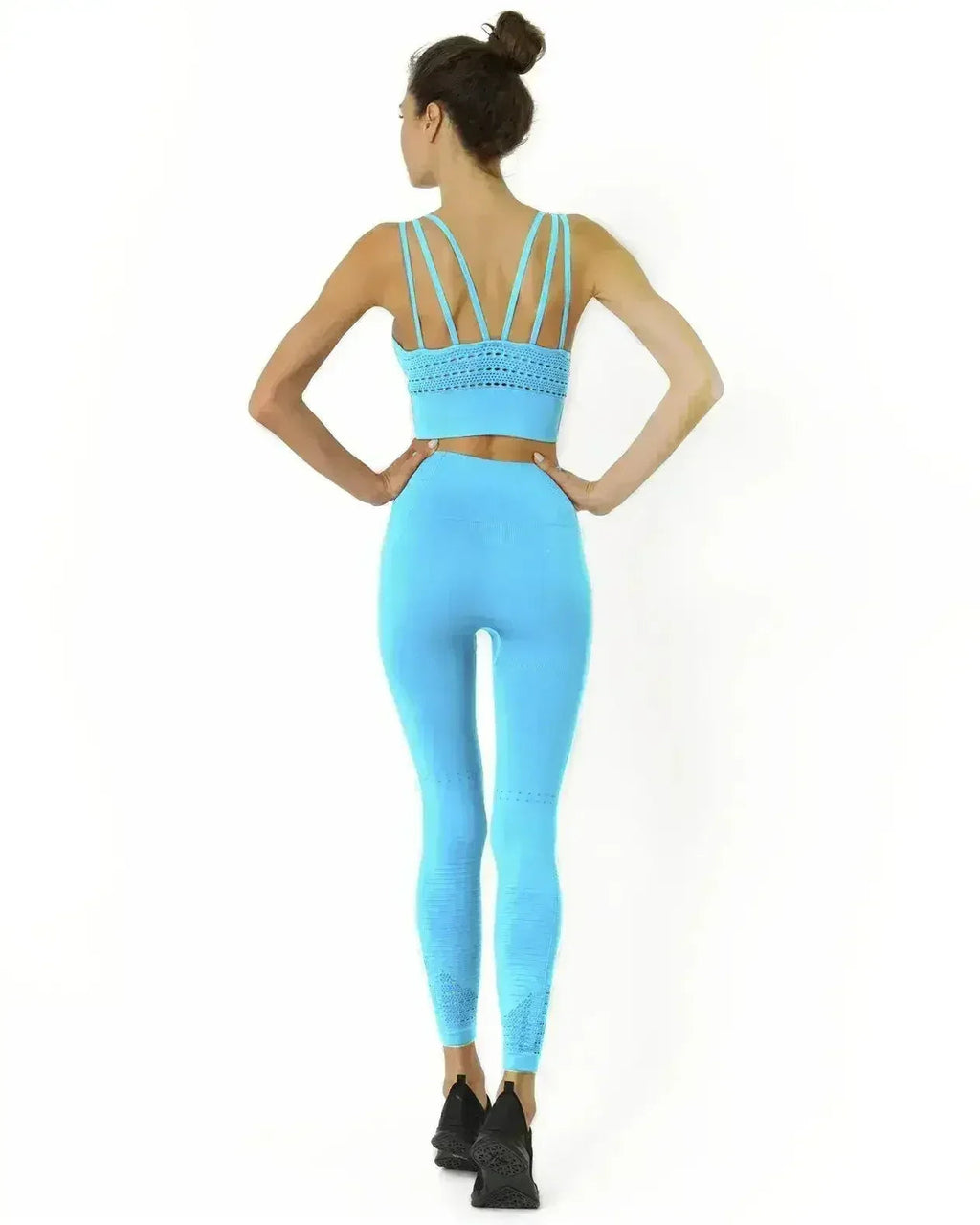 Legging sans couture en mesh avec détails côtelés - Aqua