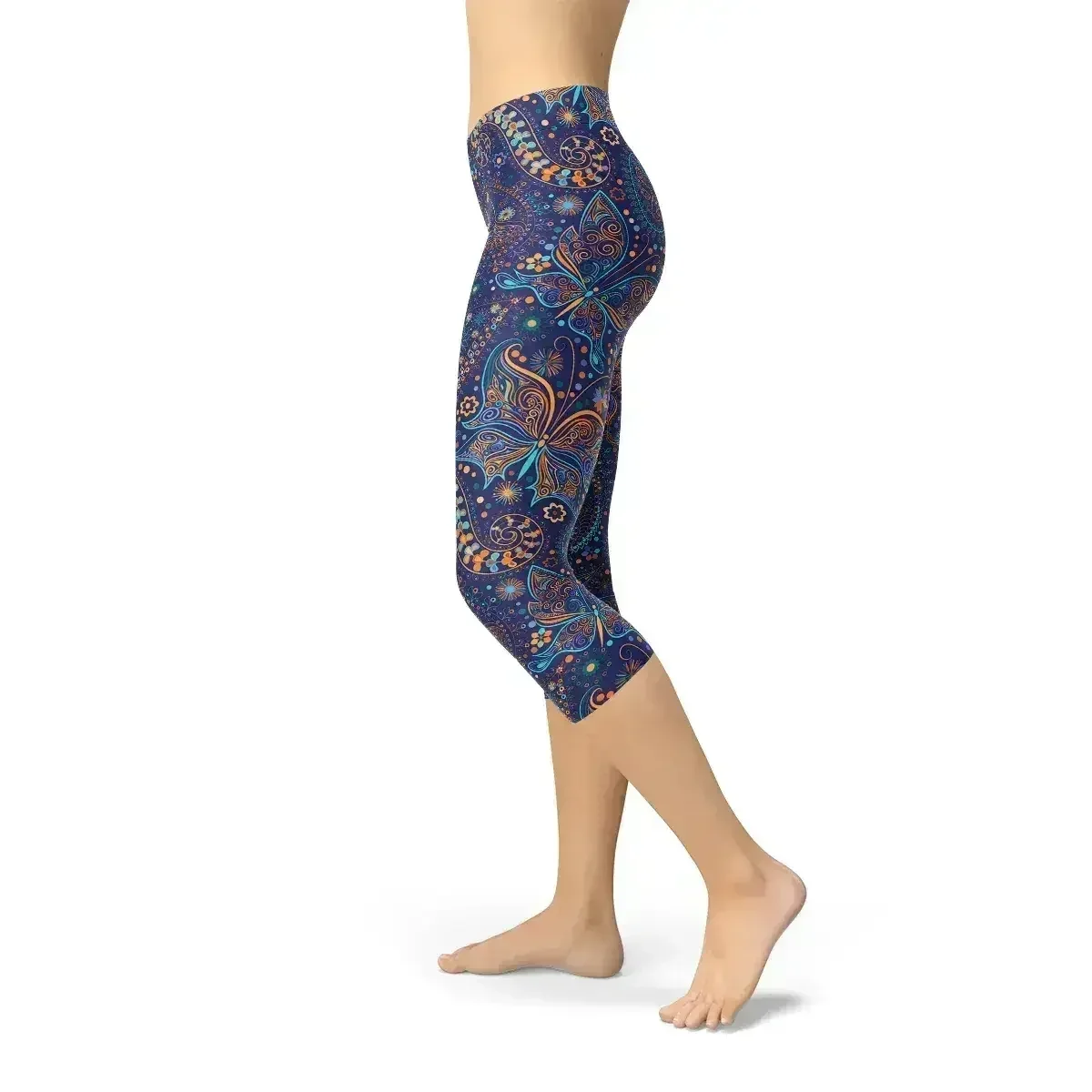 Legging capri femme papillon et motif cachemire