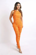 Combinaison zippée ruchée Robe à volants moulante ORANGE