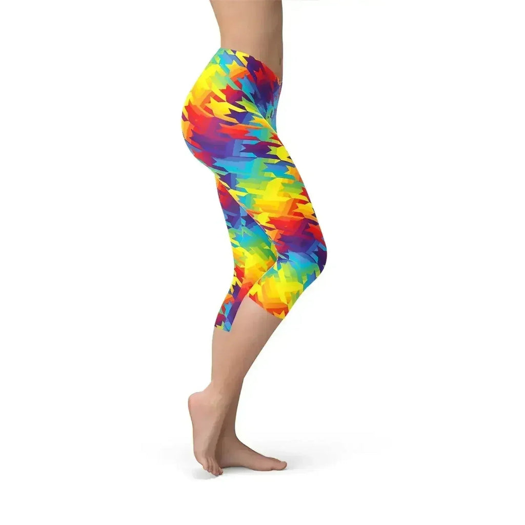 Legging capri à carreaux pied-de-poule arc-en-ciel pour femmes