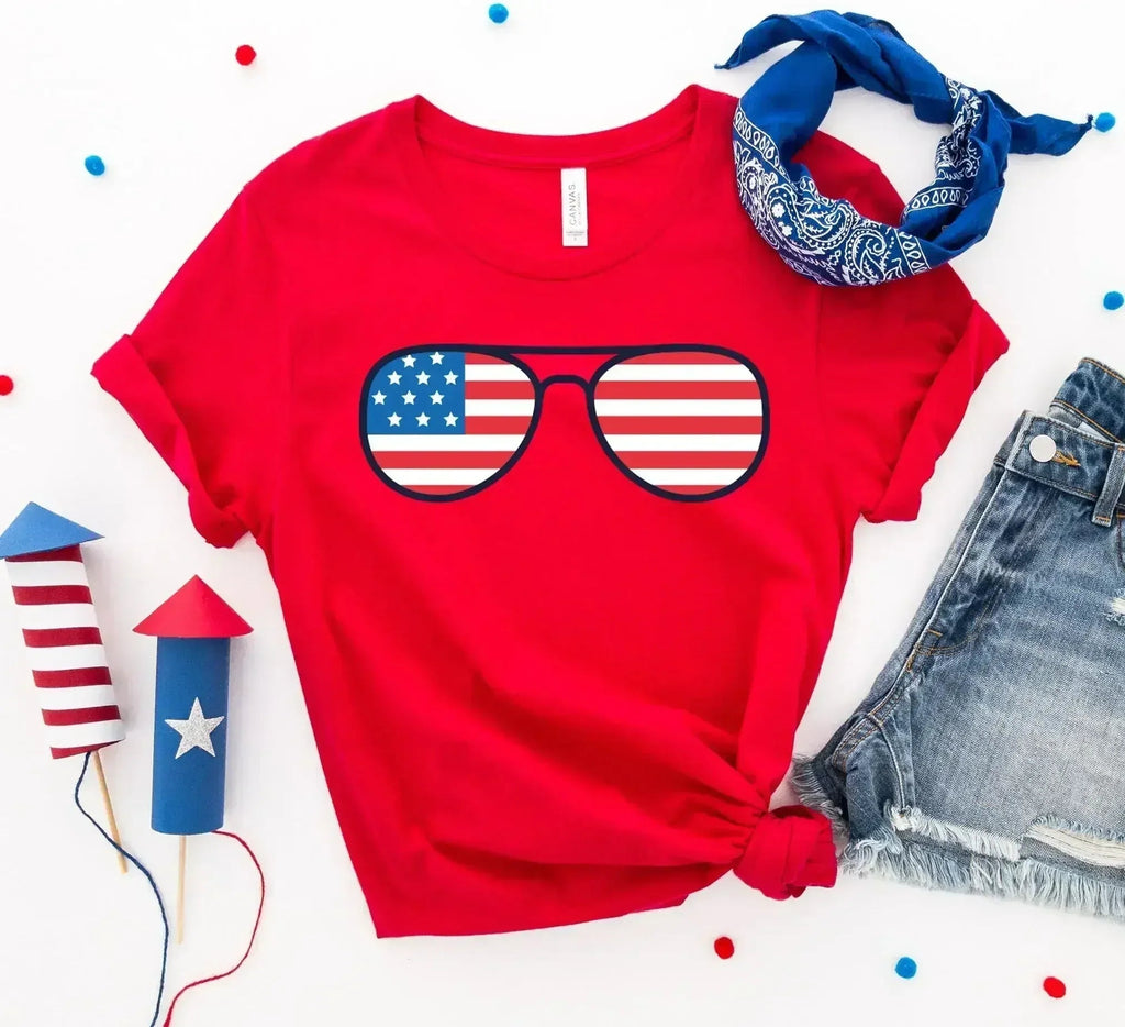 T-shirt lunettes de soleil drapeau américain | Coton premium | Bella Canvas