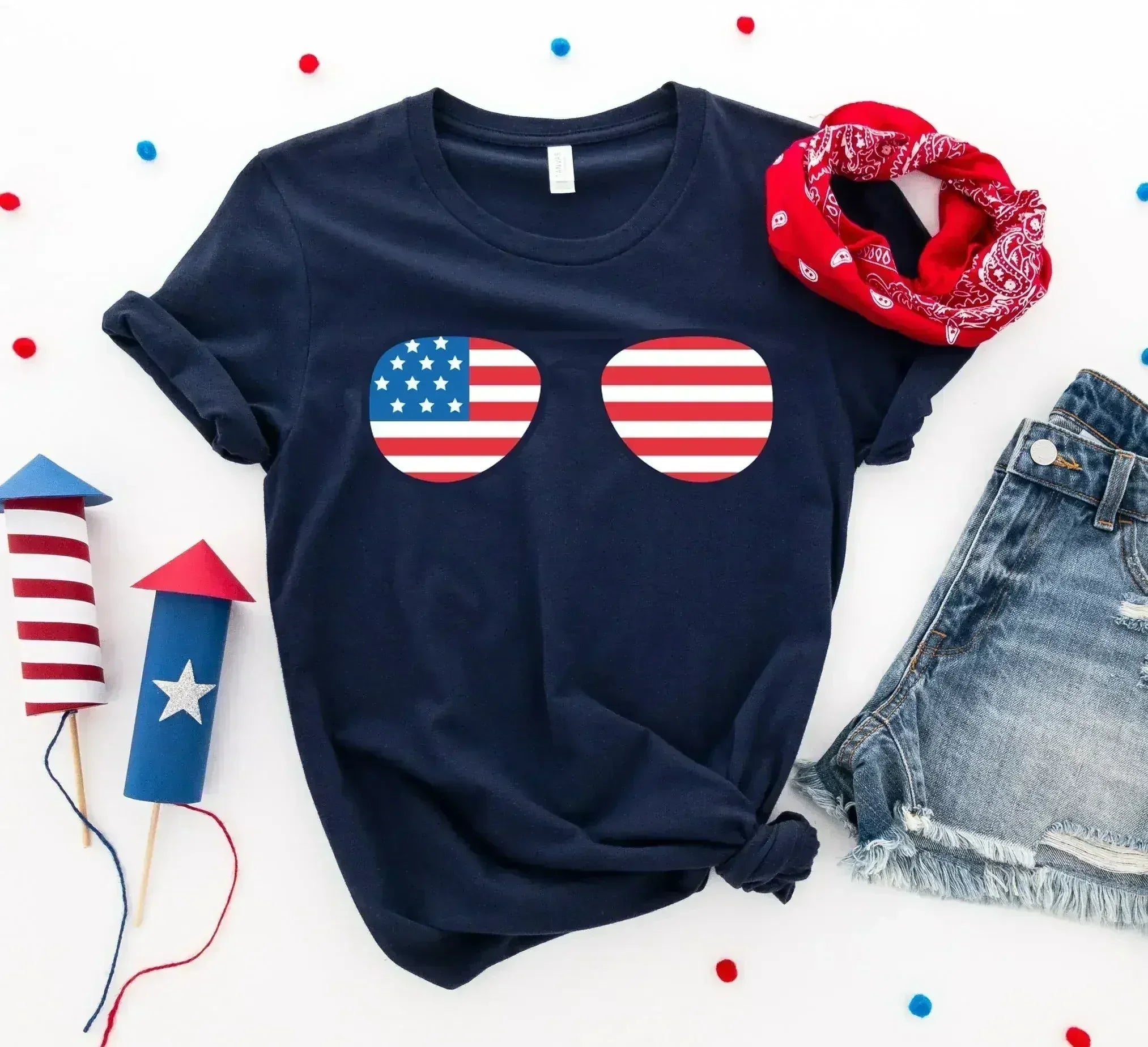 T-shirt lunettes de soleil drapeau américain | Coton premium | Bella Canvas