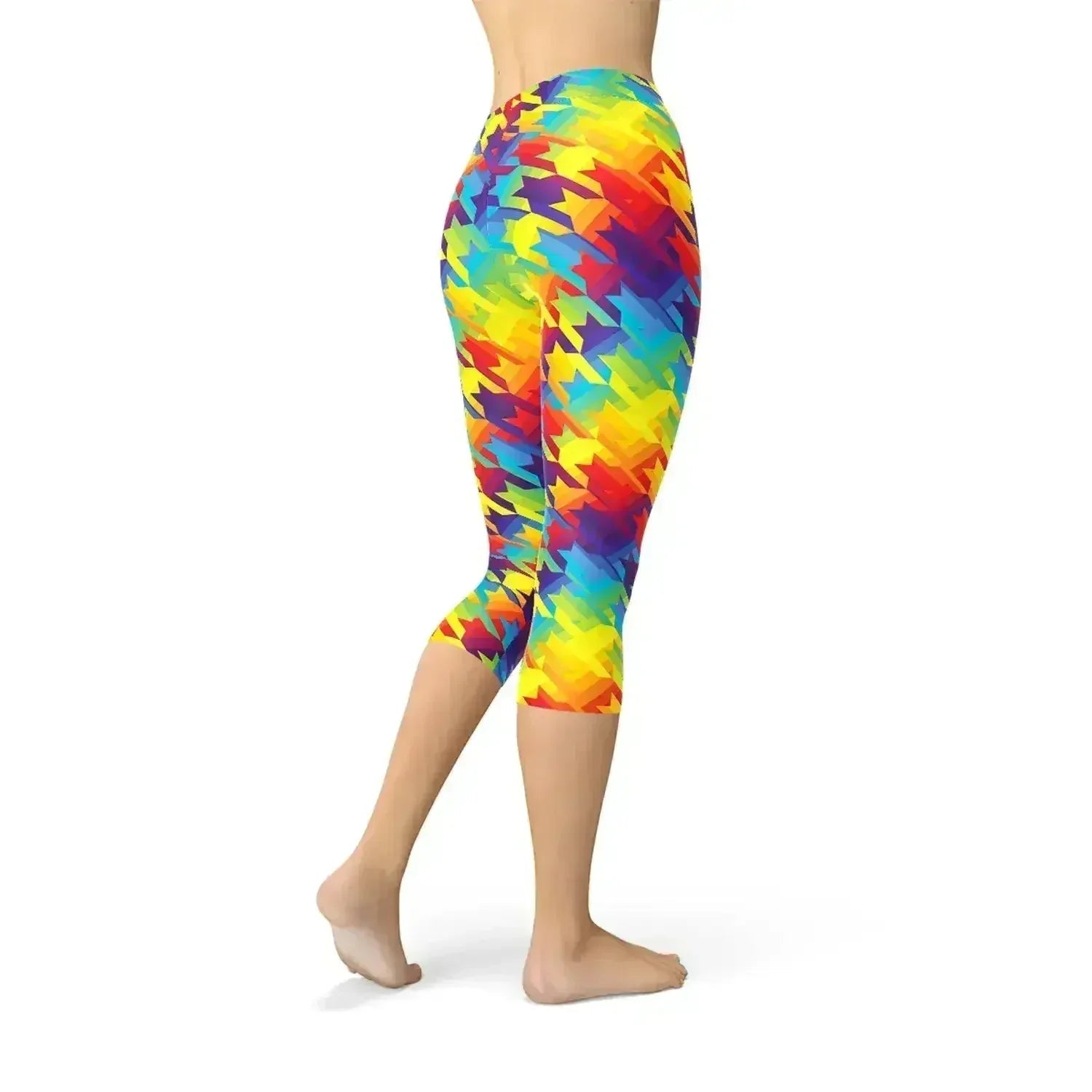 Legging capri à carreaux pied-de-poule arc-en-ciel pour femmes