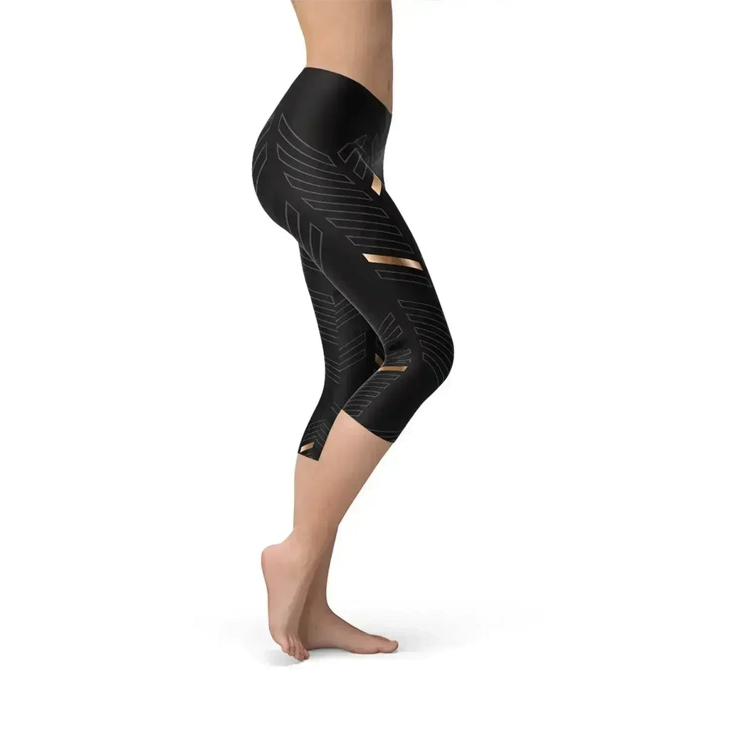Legging Capri Noir à Rayures Sport pour Femme