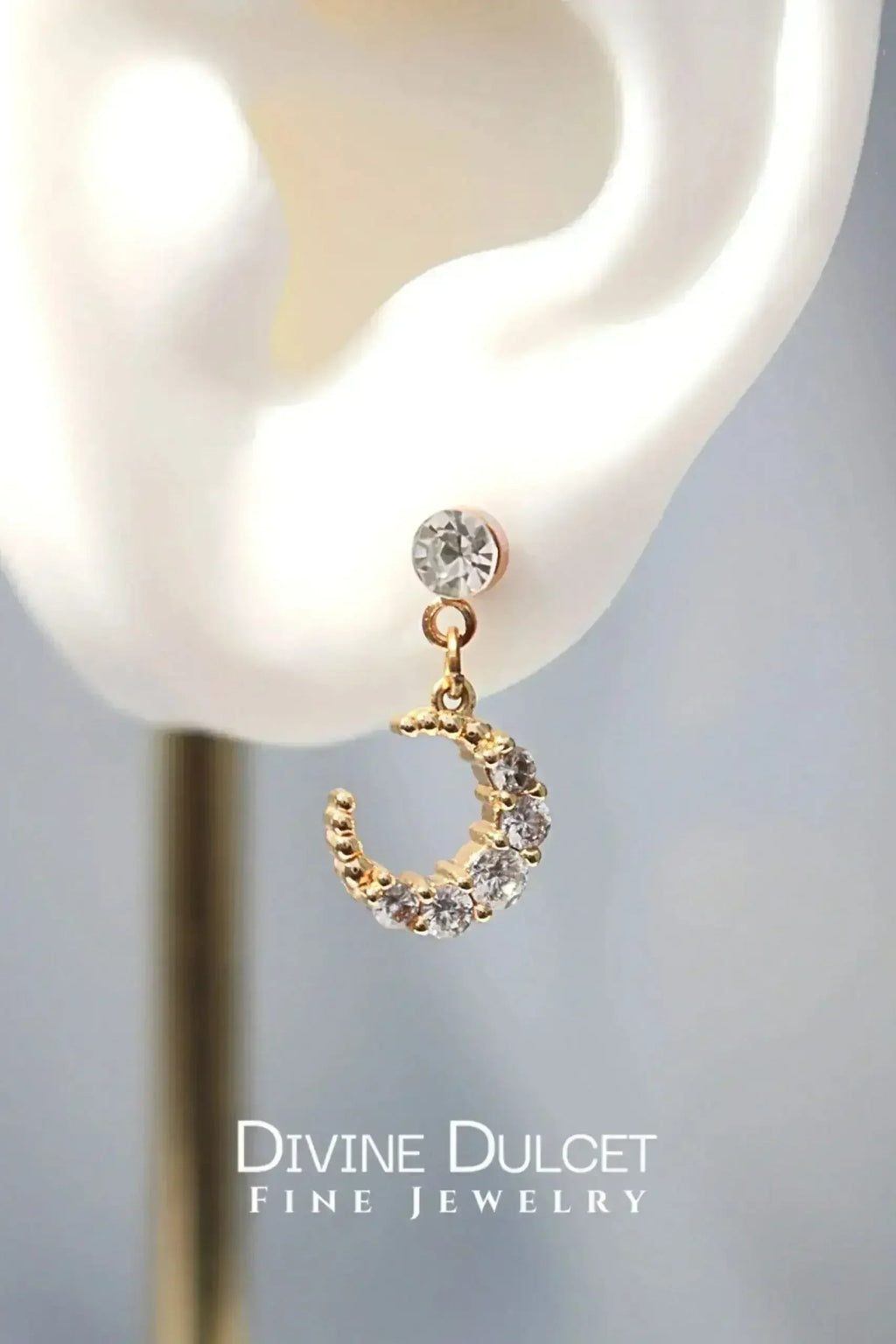 Boucles d'Oreilles Lune - Or 24K & Zircon Cubique | Femstylo