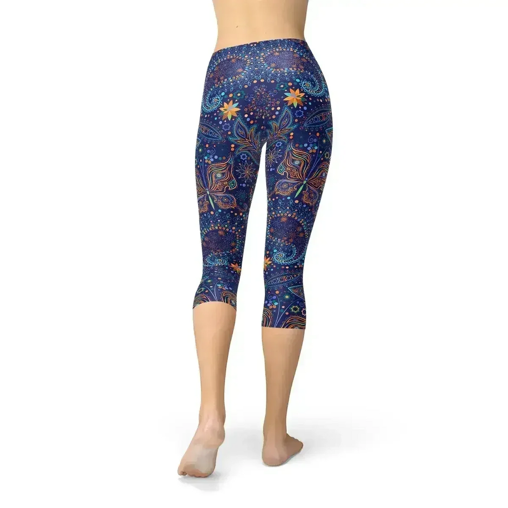 Legging capri femme papillon et motif cachemire