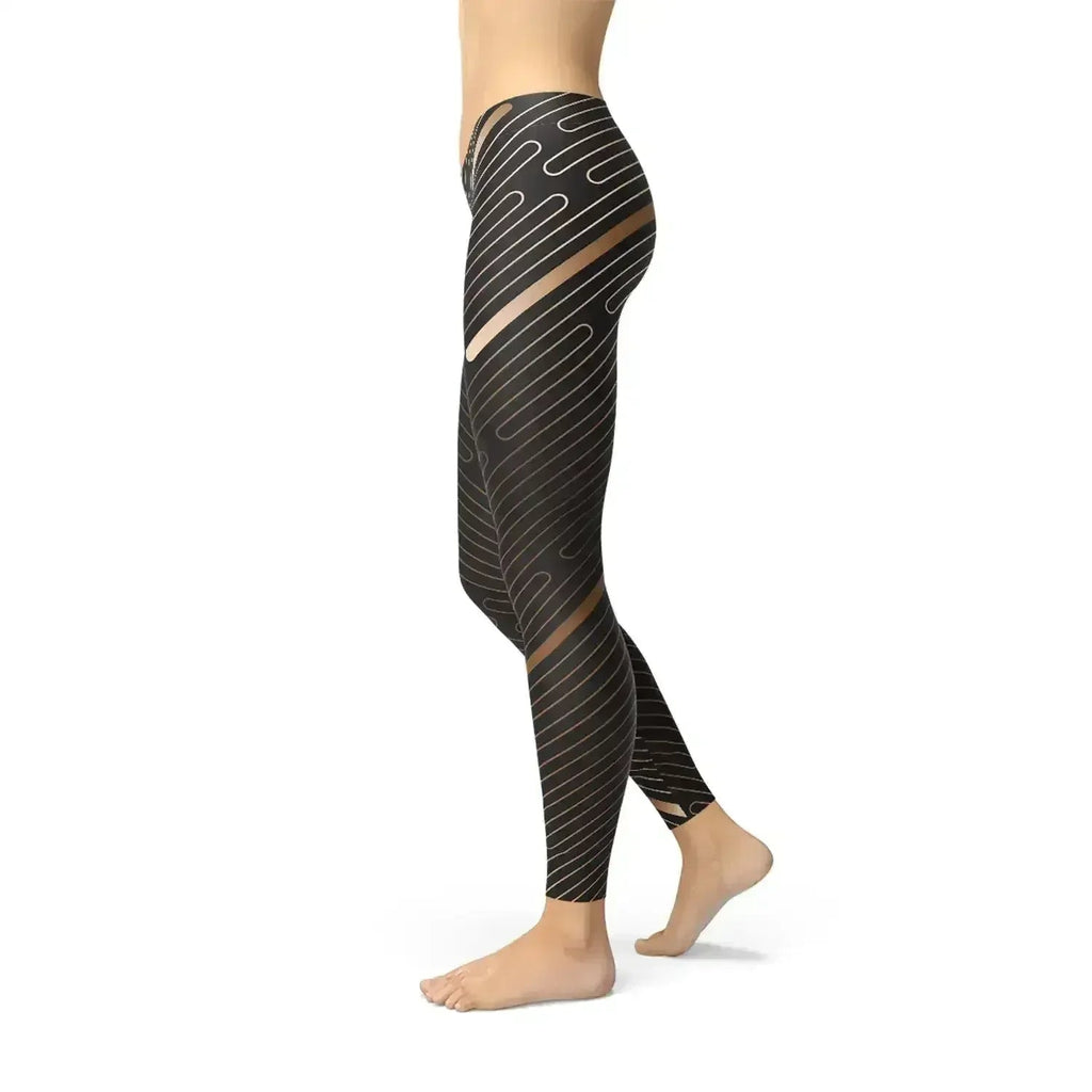 Legging de sport marron à rayures pour femme