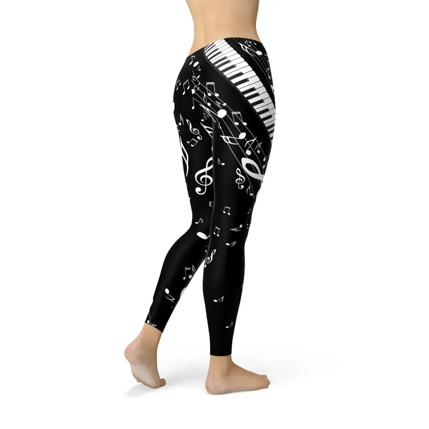 Legging noir motifs notes de piano femme