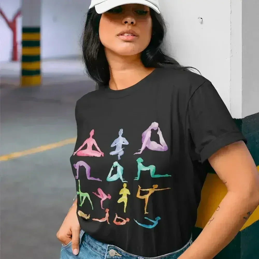 T-shirt à manches courtes en jersey imprimé motifs Yoga