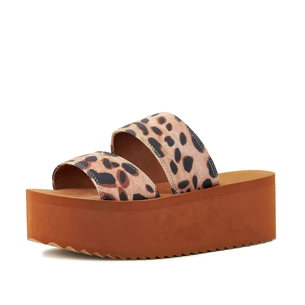 Sandales plateforme femme 2 brides léopard