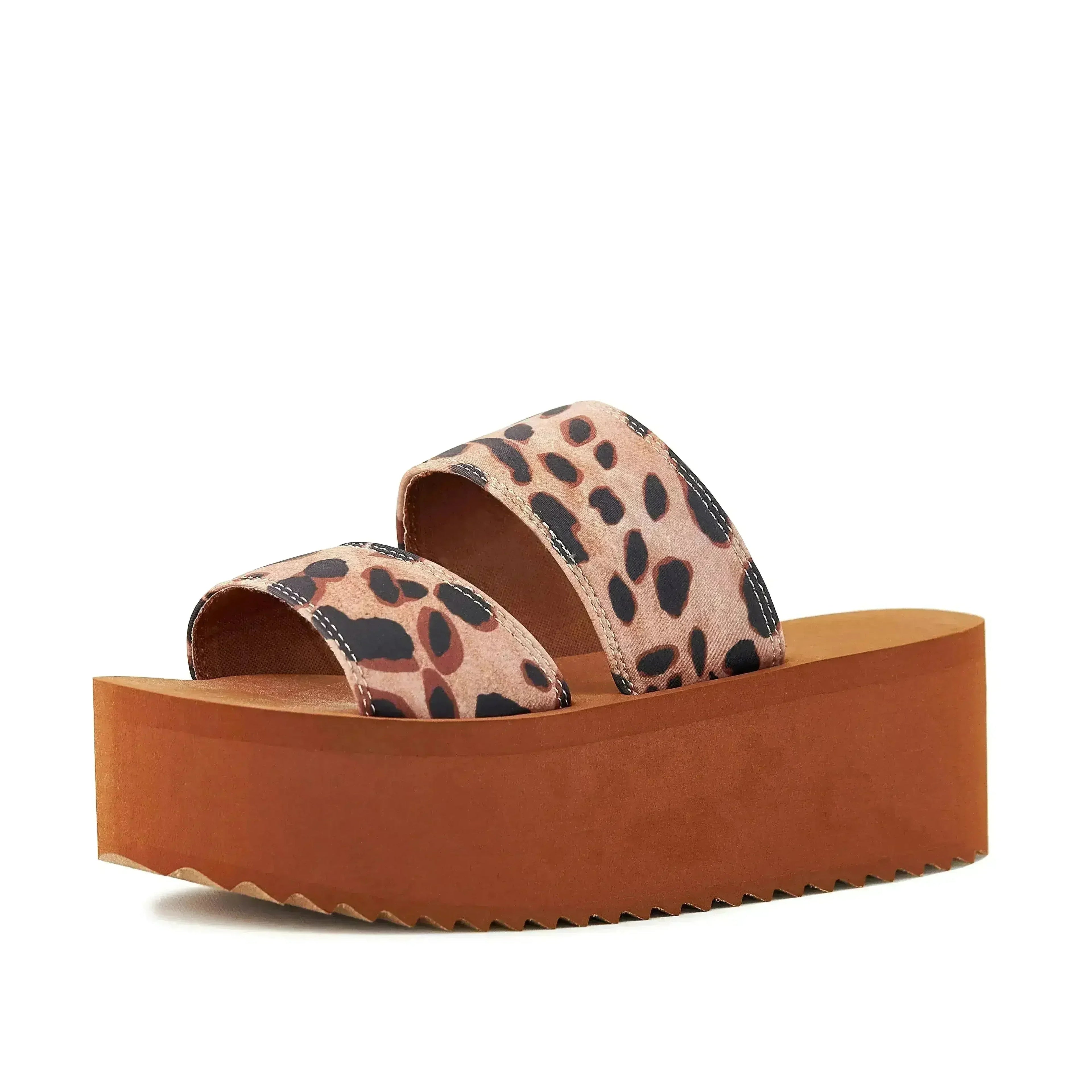 Sandales plateforme femme 2 brides léopard