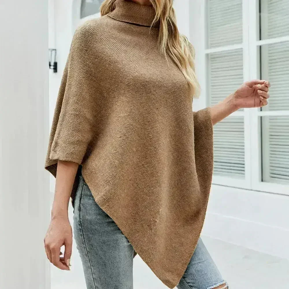 Poncho à col roulé – Écharpe d'hiver en acrylique kaki | Taille unique