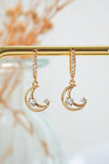 Boucles d'oreilles créoles lune - Or 24 carats et oxyde de zirconium | Femstylo