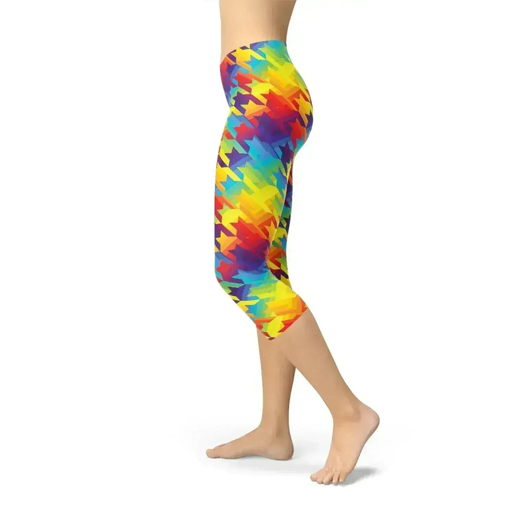 Legging capri à carreaux pied-de-poule arc-en-ciel pour femmes