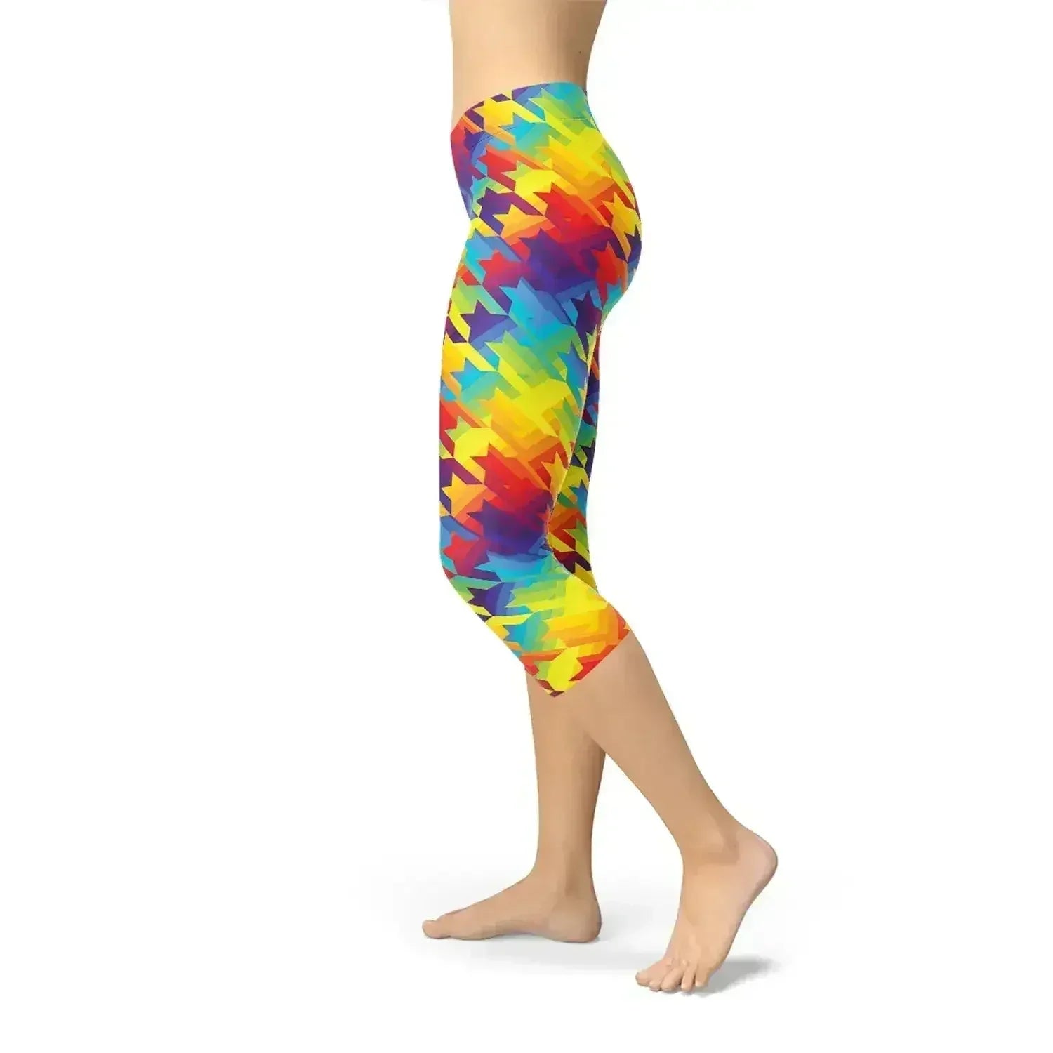 Legging capri à carreaux pied-de-poule arc-en-ciel pour femmes