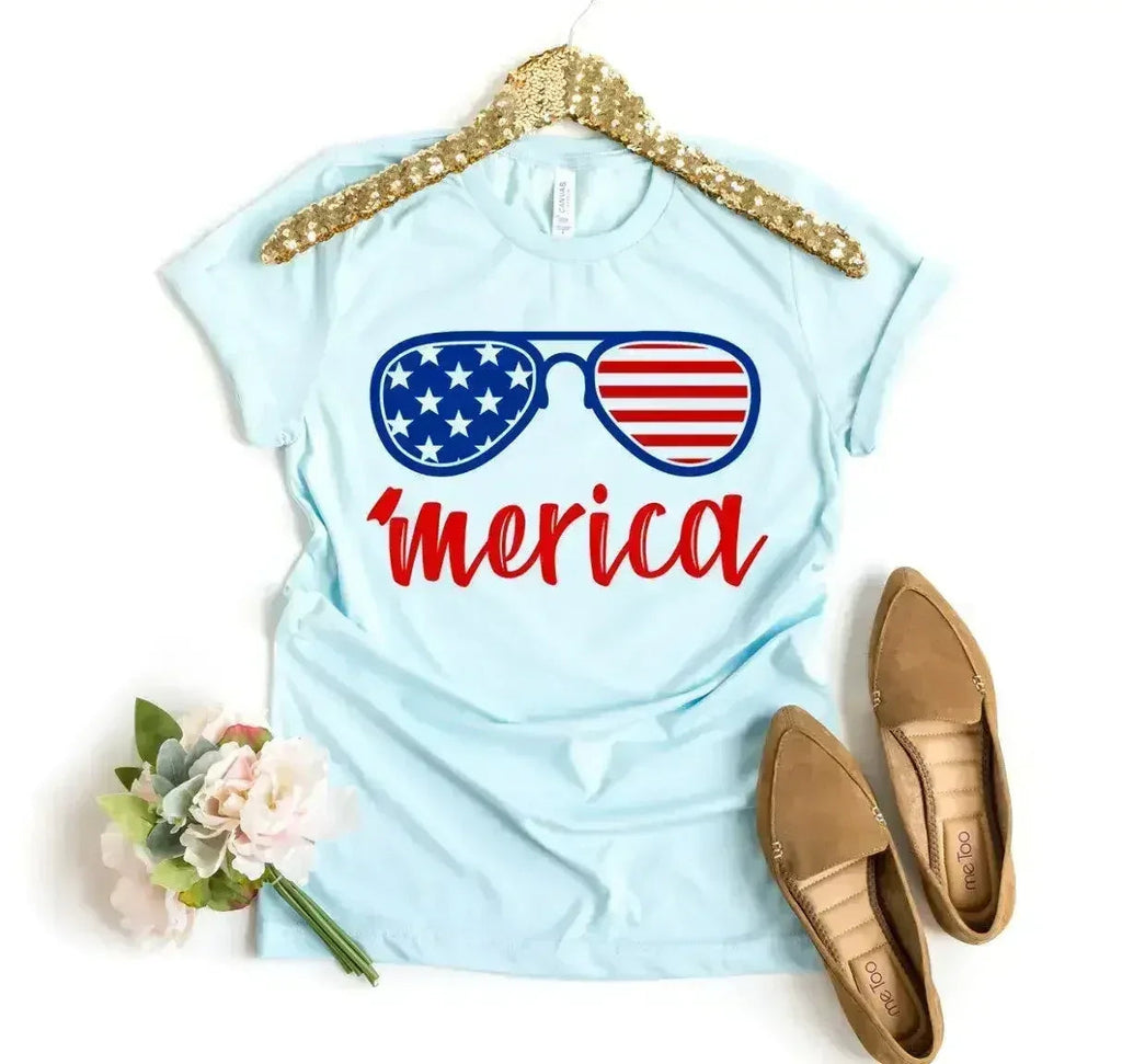T-shirt en coton filé à l'anneau de qualité supérieure avec impression souple – America Glasses